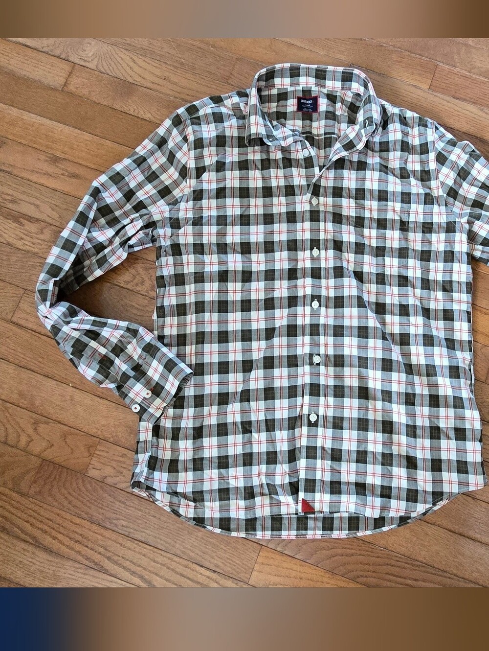 Untuckit Slim Fit Mens Olive Green Plaid Button Down Shirt Large